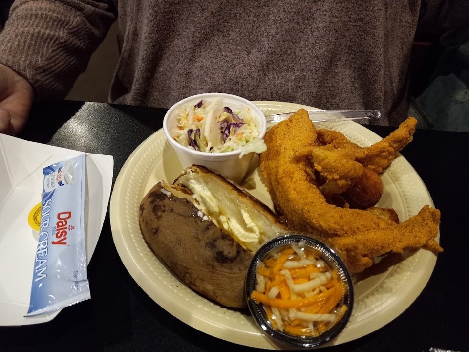 Fried Catfish with Loaded Baked Potato